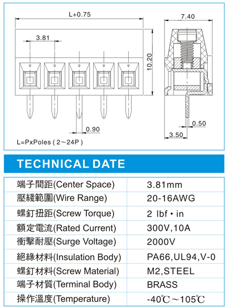 EMS 1-XX-3.81-00(300V,10A)产品尺寸图