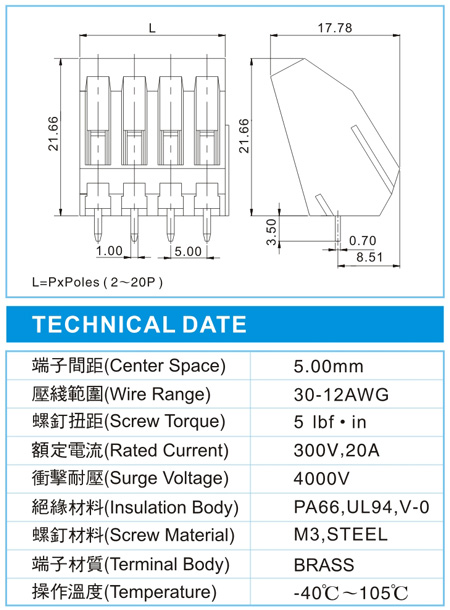 EMD 3-XX-5.00-00(300V,20A)尺寸图