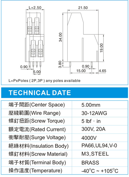 EMD 3-XX-5.00-09(300V,15A)尺寸图