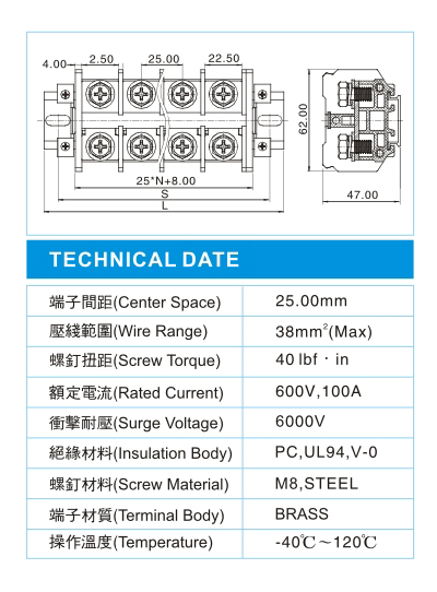 功率型接线端子,PS 38-XX-00(600V,100A)尺寸图