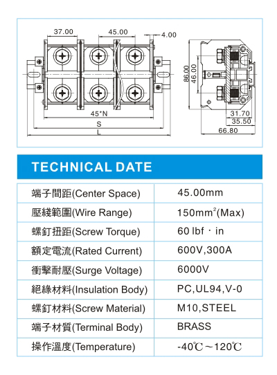 功率型接线端子,PS 150-XX-00(600V,300A)尺寸 图