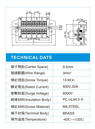 功率型接线端子,PS 3-XX-02(600V,20A)尺寸图