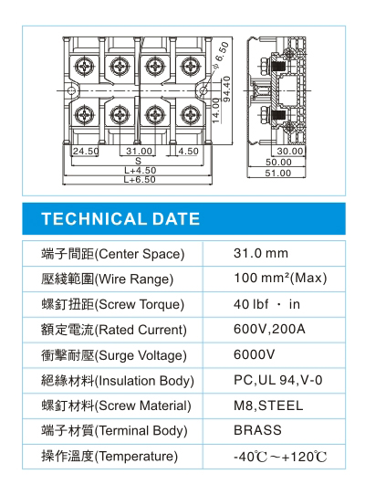 功率型接线端子,PD 100-XX-01(600V,200A)尺寸图