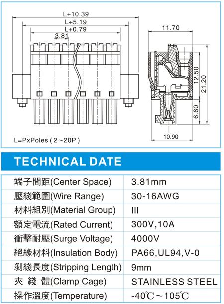复合式接线端子,CMP 1.5-XX-3.81-03F(300V,10A)