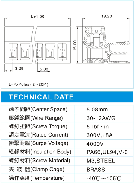 复合式接线端子,CDP 2.5-XX-5.08-06(300V,18A)尺寸图