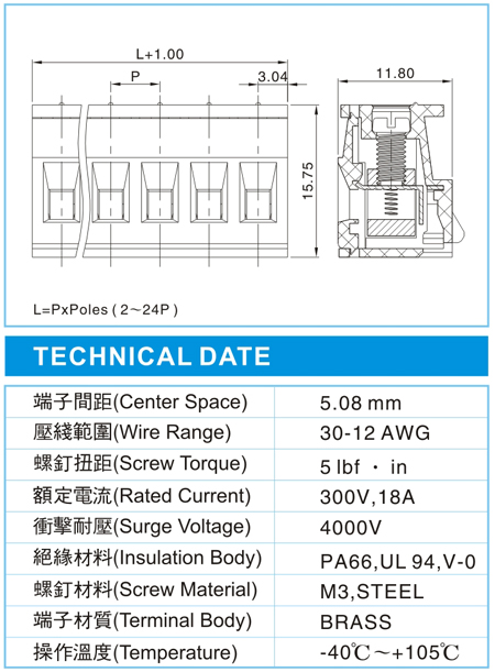 复合式接线端子,CDP 2.5-XX-5.08-09-BK(300V,18A)尺寸图