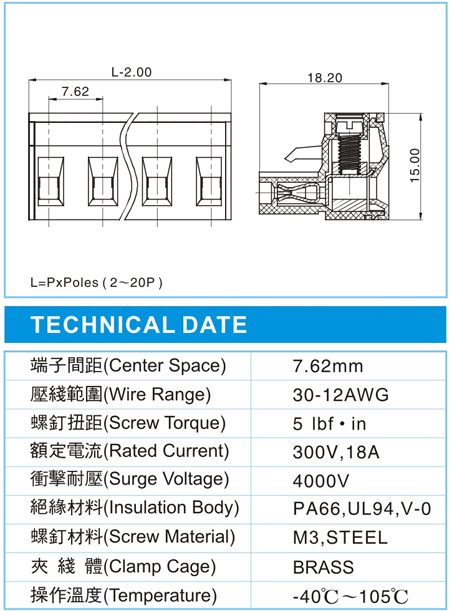复合式接线端子,CDP 2.5-XX-7.62-00(300V,18A)尺寸图
