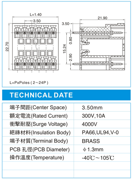 复合式接线端子,CHH 1.5-XX-3.50-02V(300V,10A)尺寸图