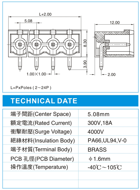 复合式接线端子,CSH 2.5-XX-5.08-00(300V,18A)尺寸图