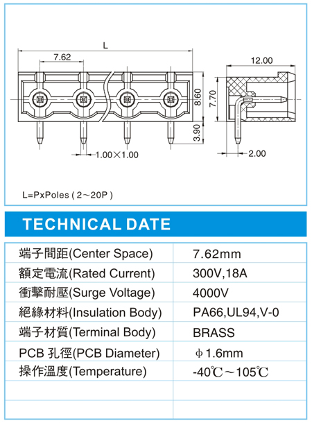 复合式接线端子,CSH 2.5-XX-7.62-00(300V,18A尺寸图